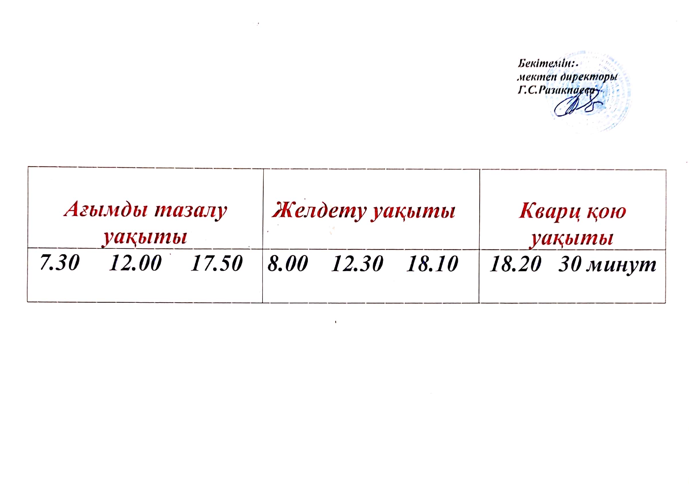 Мектеп асханасына ағымды тазалау, желдету, кварц қою кестесі